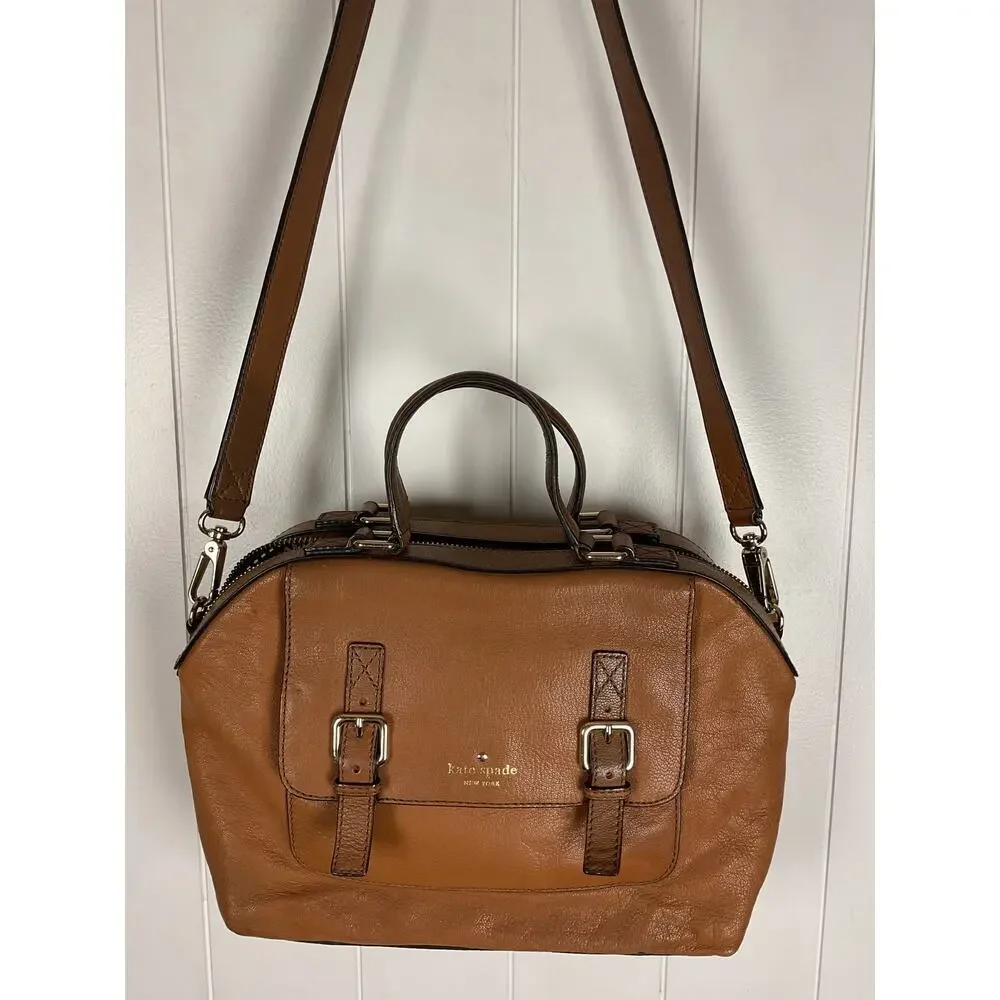 Kate Spade Allen Street Raquelle Brown Leather Satchel Bag with Crossbody Strap‎